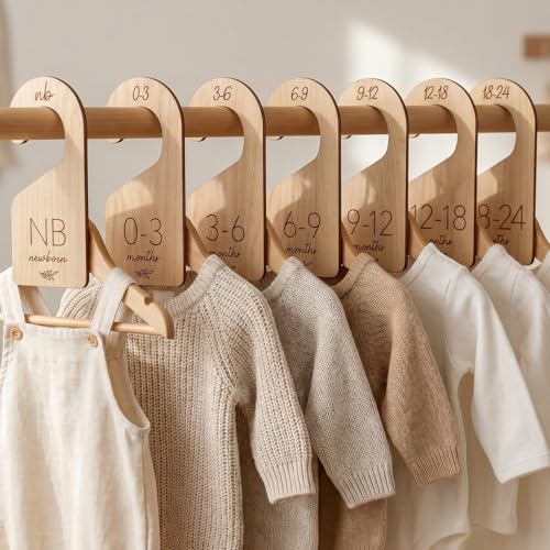 Beautiful Wooden Baby Closet Dividers Set of 7 - D... (Light Brown | Wood)