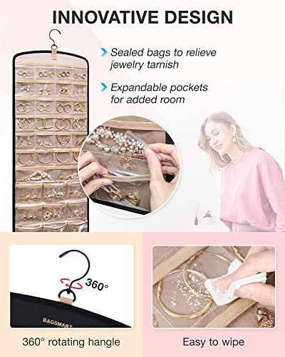 BAGSMART Hanging Jewelry Organizer, Necklace Holder 1 Piece, Large, Black | Anti-tangle Hanging Jewelry Organizer with Storage Bag