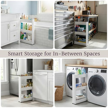 3 Tier Shelf Rolling Cart - Narrow-Space Kitchen o... (White)