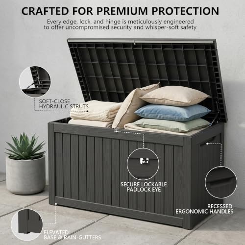 Outdoor Storage Box, 270 Gallon Waterproof Deck Box [Upgraded 3.0], Super-Sized Gas-Spring Resin Trunk for Large Seat Pillows, Heavy-Duty Lockable Backyard Storage Sofa, Garden Lawn, Black