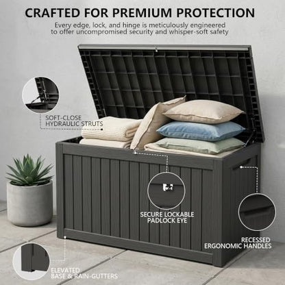 Outdoor Storage Box, 270 Gallon Waterproof Deck Box [Upgraded 3.0], Super-Sized Gas-Spring Resin Trunk for Large Seat Pillows, Heavy-Duty Lockable Backyard Storage Sofa, Garden Lawn, Black