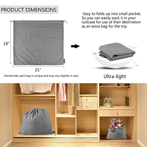 PlasMaller Dust Cover Storage Bags Purified 100% Cotton Flannel with Drawstring Pouch For Handbags Purses Pocketbooks Shoes Boots Set of 3 (Grey)