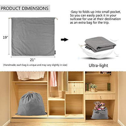 PlasMaller Dust Cover Storage Bags Purified 100% Cotton Flannel with Drawstring Pouch For Handbags Purses Pocketbooks Shoes Boots Set of 3 (Grey)