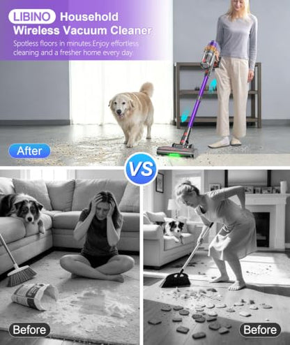 Cordless Vacuum Cleaner,650W 55KPA 70Mins Wireless Stick Vacuum Cleaners | Rechargeable Vacuum with Green Light,Powerful Anti-Tangle Vacuum for Home Carpet Hardwood Floors,Purple