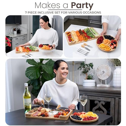 Charcuterie Boards Set, Bamboo Cheese Tray with Serving Accessories | Meat and Veggie Appetizer Platter, Movie Nights, Family Gatherings, Picnic Essentials, Dinner Party Hosting, Wine Nights, BBQ