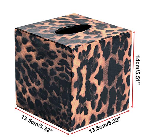 S Forever Home Decor Cube Tissue Box Holders PU Leather Square Tissue Box Cover (Leopard)