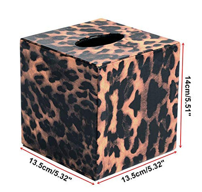 S Forever Home Decor Cube Tissue Box Holders PU Leather Square Tissue Box Cover (Leopard)