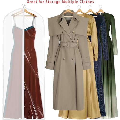 Simple Houseware 65-Inch Clear Garment Bags with Zipper for Gowns, 2 Pack | for Suits, Dresses, Costumes, Uniforms