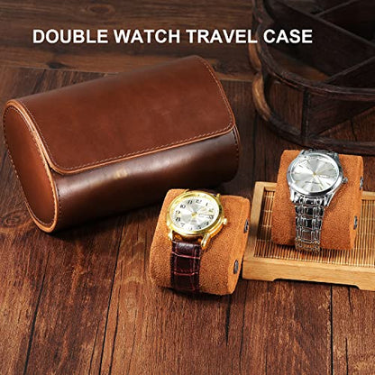 Watch Roll Travel Case for Men and Women- 2 Watch Storage and Organizer | Secure Storage with Innovative Removable Pillows & Solid Dividers for Home, Travel and Display (Brown-2 Slot)