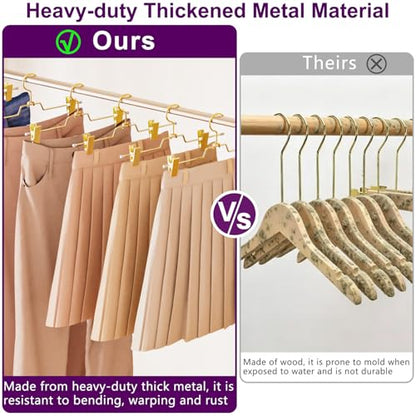 30Pack Heavy Duty Metal Pants Hangers,Pants Hangers with 2 Adjustable Clips | Gold Skirt Hangers with 360° Swivel Cost Hook, Space-Saving Shorts Hangers for Pants, Jeans, Slacks, Short Skirt