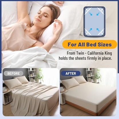 Adjustable Bed Sheet Straps, Elastic Fasteners with Metal Clips, Sheet Grippers and Corner Keepers for Mattress Cover, Firm Tight Mattress Sheet Suspenders (Triangle White 8 Pcs)