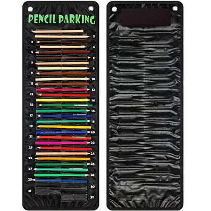 Pencil Parking Pocket for Classroom,Hanging Pencil Holder Wall Organization Numbered pencils Dispenser with Magnetic Strip Grommets for Back to School Student Essentials(Basic)