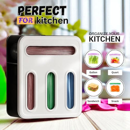 Resealable Bag Storage Organizer, Plastic Wall Mount Container Holder with Adhesive Hooks, Labels for Kitchen Organization, Black