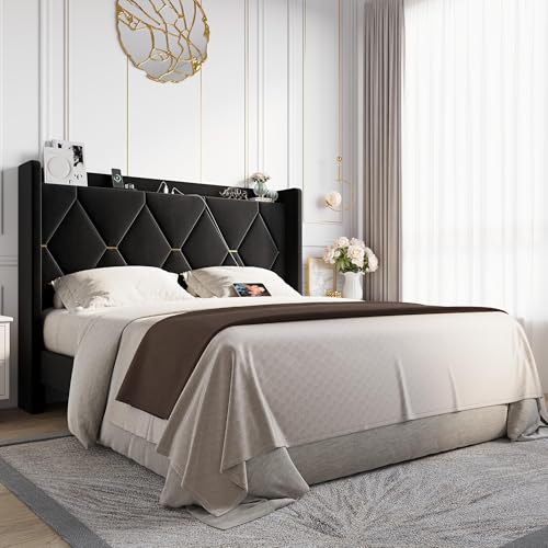 Allewie Velvet Queen Upholstered Bed Frame with Wi...