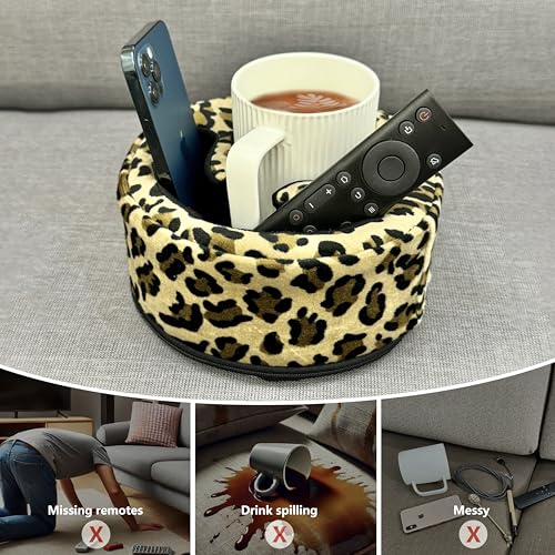 Xchouxer Couch Cup Holder Pillow, Sofa and Bed Organizer Caddy for Drinks, Remotes, Phones (Leopard)
