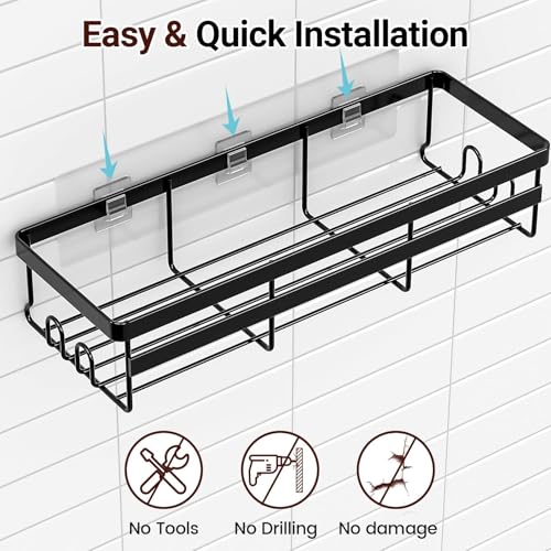 WOWBOX 2 Pack Adhesive Shower Caddies, No Drill Bathroom Shelves, Large | Stainless Steel Shower Shelf, Hanging Shower Organizers for Bathroom Storage, Home Decor, Bathroom Accessories