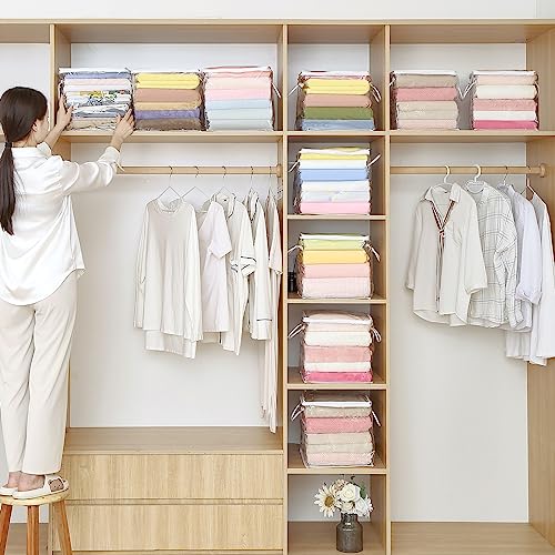 10-Pack Clear Zippered Storage Bags with Handles, Two-Way Zipper Foldable Closet Organizer, Bed Sheet Organizer, Plastic Storage Bin for Clothes, Towels