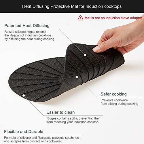 Induction Cooktop Mat - Silicone Fiberglass Scratch Protector - for Magnetic Stove - Non Slip Pads to Prevent Pots from Sliding During Cooking_ Black (11inches)