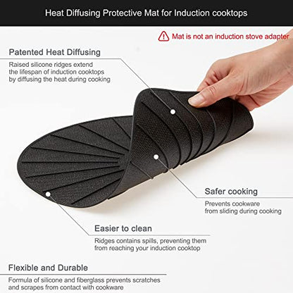 Induction Cooktop Mat - Silicone Fiberglass Scratch Protector - for Magnetic Stove - Non Slip Pads to Prevent Pots from Sliding During Cooking_ Black (11inches)