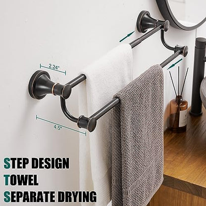 Hoimpro Adjustable Retractable 15-27 Inches Stainless Steel Bathroom Towel Bar, Bathroom Accessories Bath Hotel Double Towel Bar Rod Hanger Wall Mounted Towel Holder Towel Rack, Oil Rubbed Bronze