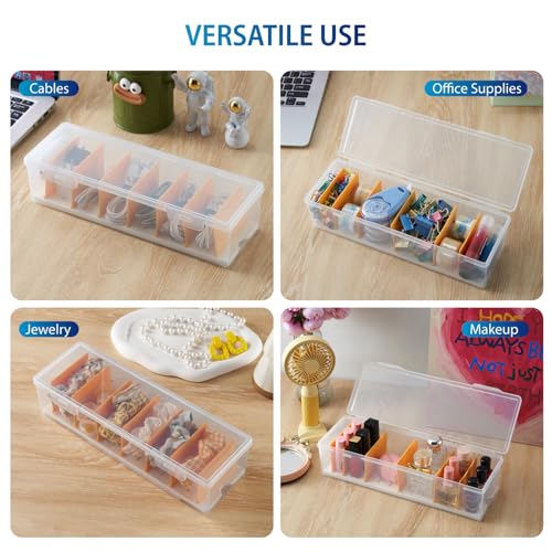 2 Pack Cable Organizer Storage Box with 16 Cable Ties, Clear Phone Charger Organizer Case Wire Organizers for Cords Electronic Storage Box for Drawer Desk Office Home