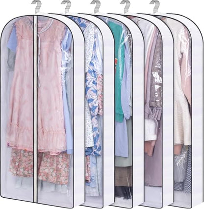 SLEEPING LAMB 50" Clear Garment Bags for Hanging Clothes Storage 4" Gussetes Dress Bags for Closet Storage Coat Cover for Suits, Sweater, Jacket(5 Packs)