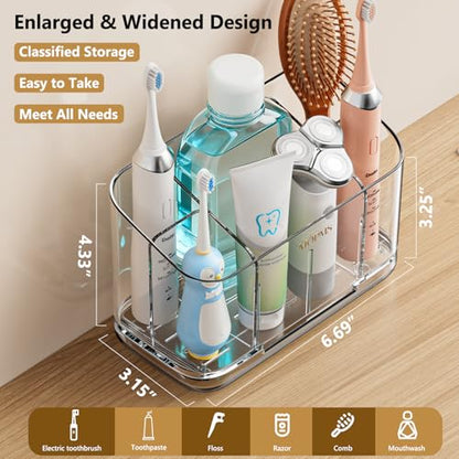 MOPMS Toothbrush Holders for Bathrooms with 5 Slots Adjustable Dividers | Electric Tooth Brush and Toothpaste Holder with Drain Tray for Easy Clean, Wall Mounted & Countertop Organizer for Shower