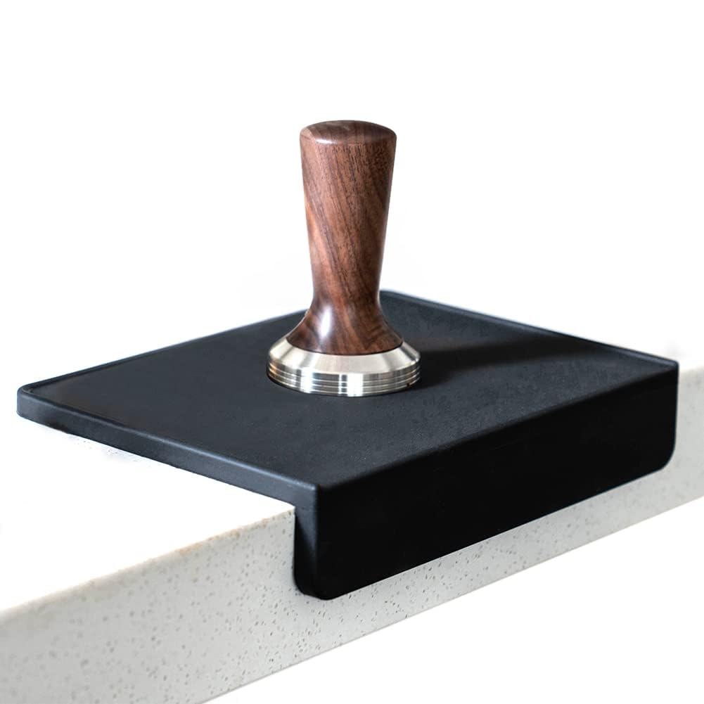 watchget Espresso Tamping Mat,Silicone Portafilter Pad for Counter | Ultra Thick,Waterproof and Heat Resistant,Non-Slip Corner Tamper Mat,Barista Espresso Machine Accessory,8"x6", Black