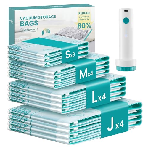 Vacuum Storage Bags, Rechargeable Portable Electri... (15 Count | Transparent)