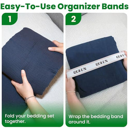 Bed Sheet Organizer Label Bands (Mix 20PCs Pack, Cream) | Storage Size Label Bands, Bed Sheets Set Organizers, Linen Closet Organization, Elastic Bedding Band, for Organizing Bedsheet
