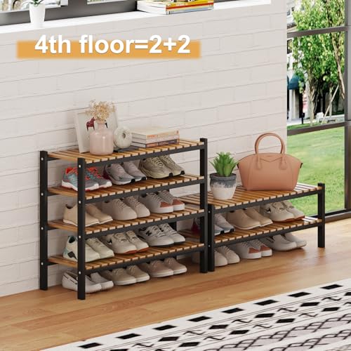 Bamboo Shoe Rack Organizer for Closet and Entryway - Space-Saving Narrow Shoe Stand - Versatile Shoe Holder for Door or Closet Shelf, Garage Bedroom can Freely Stack DIY Small Shoe Racks 3 Tier