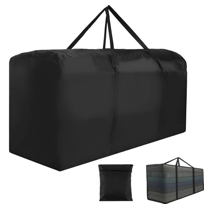 68" Extra Large Waterproof Outdoor Cushion Storage Bag, Heavy Duty Patio Furniture Cover with Zipper & Handles for Chair Cushions, Christmas Tree Storage, Pool Decor & Moving, Black/Beige (Black)
