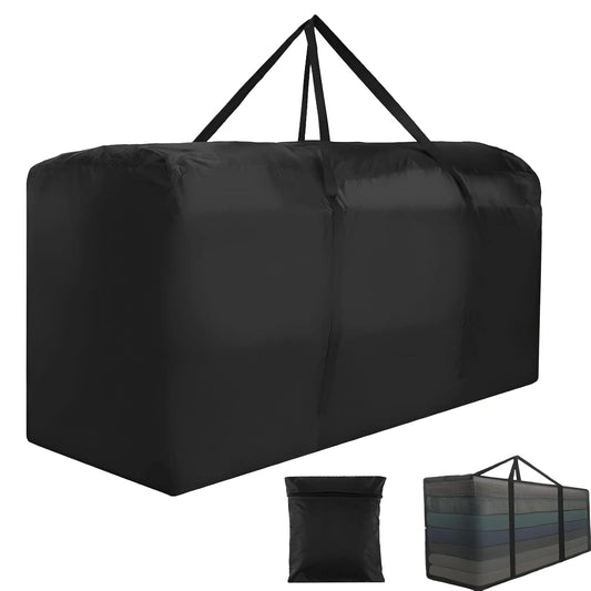 68" Extra Large Waterproof Outdoor Cushion Storage Bag, Heavy Duty Patio Furniture Cover with Zipper & Handles for Chair Cushions, Christmas Tree Storage, Pool Decor & Moving, Black/Beige (Black)