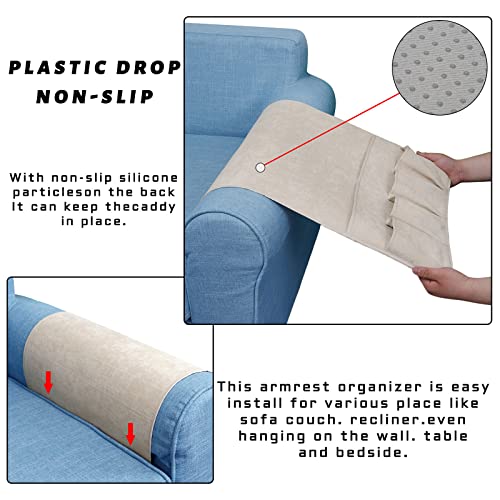Remote Control Holders for Armchairs, Couch Caddy, Featuring Non-Slip Bases | 5 Pockets Bedside Storage Pocket for TV Remote Holder, Phone Tablet Kindle, Magazines, Gifts for Seniors (Beige, 35"X12.4")