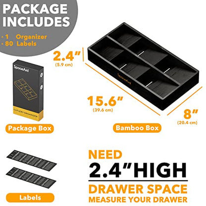 Bamboo Silverware Drawer Organizer with Labels, Ki... (Black | Bamboo)