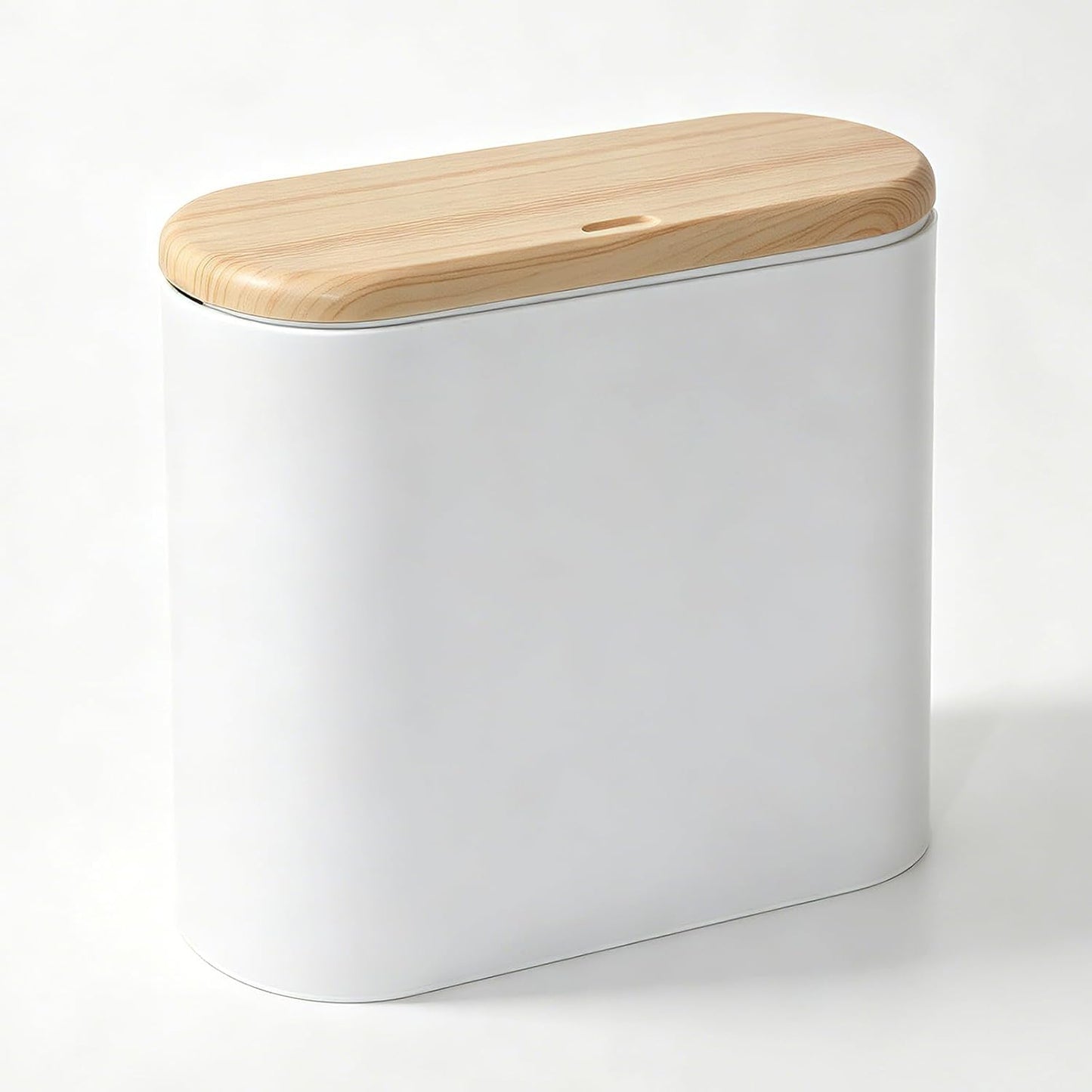 Small Bathroom Trash Can with Lid 2.6 Gallon, Slim Plastic White | Wastebasket, Odor & Pet Proof, Inner Bucket & Faux Wood Grain Top, For Kitchen, Bedroom, Living Room, Office, RV