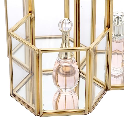 Hipiwe Glass Makeup Brush Holder 3 Slot Gold Desktop Pen Pencil Pot Cup | Mirrored Cosmetics Brush Organizer, Office Desk Storage Holder Vintage Decorative Makeup Storage Box, Large