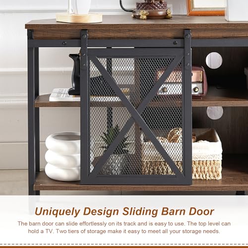 HOMISSUE Corner TV Stand for 55 Inch TV, Rustic Corner Entertainment Center with Storage, Industrial Media Console Table with Sliding Barn Door, Entertainment Center for Living Room, Brown