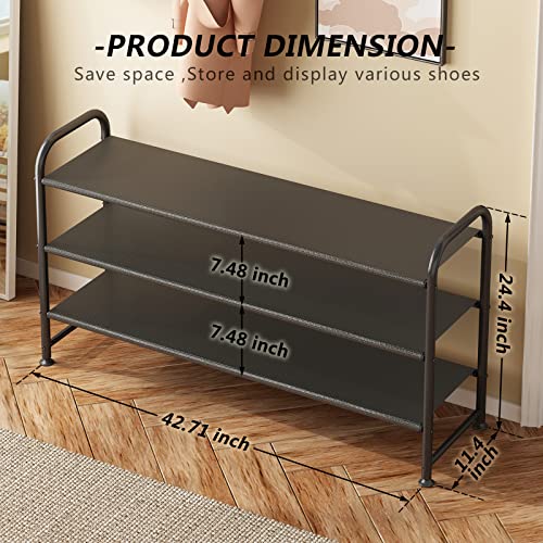 INGIORDAR 3 Tier Long Shoe Rack Organizer for Closet Metal Shoe Storage | Extra-wide Design Stores 20+ Pairs of Shoes, Sturdy Metal Frame, Ideal for Entryway,Closet and Garage Storage Black