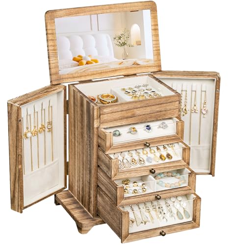 Large Jewelry Box & Organizer for Women, Wooden Je... (Rustic Brown | Wood)