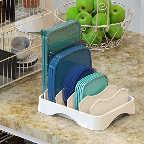 Simple Houseware Food Container Lid Storage 10" x 8" Adjustable Divider | Lid Organizer, White
