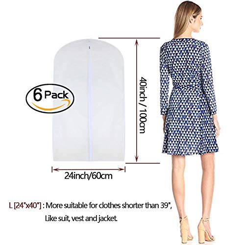 Garment Bags for Hanging Clothes 24'' x 40'' Suit Hanging Garment Bags White Breathable Suit Covers for Closet Full Zipper Dust Cover for Suits Dance Clothes Closet Pack of 6