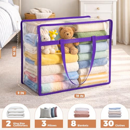 6 Pack Clear Storage Bags for Clothes, 40L Closet Organizers and Storage | Plastic storage with zipper and handle, moving bags, under-bed storage, closet organizer for blankets, comforters, toys