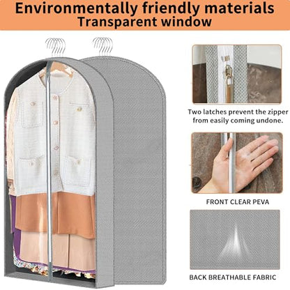 3 Pcs Garment Bags,40" & 50" PVEA Breathable Dust Cover,Dress Bag | For Hanging Clothes With Bedroom, Garment Covers For Suits,Padded Clothes,Shirts, Prevent, Dustproof, Keep Dry, Breathable