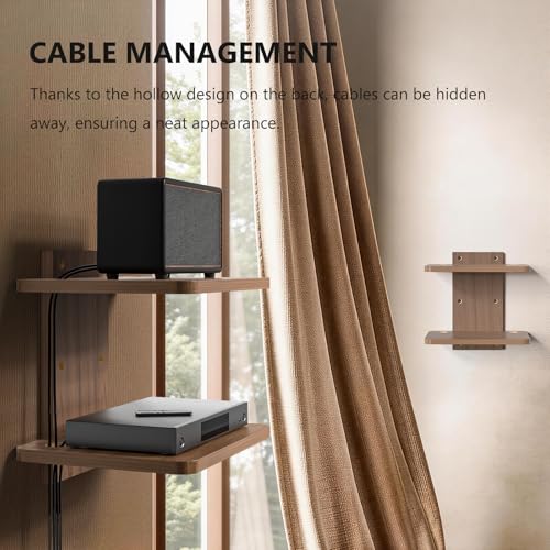 WALI Floating TV Shelf, 2 Tier Projector Shelf for DVD Players, Routers, Game Consoles, Cable Boxes, Living Room Decor Accessories, Wall Mount Shelves Holds Up to 22lbs (CS202N), 2-Shelf, Walnut Brown