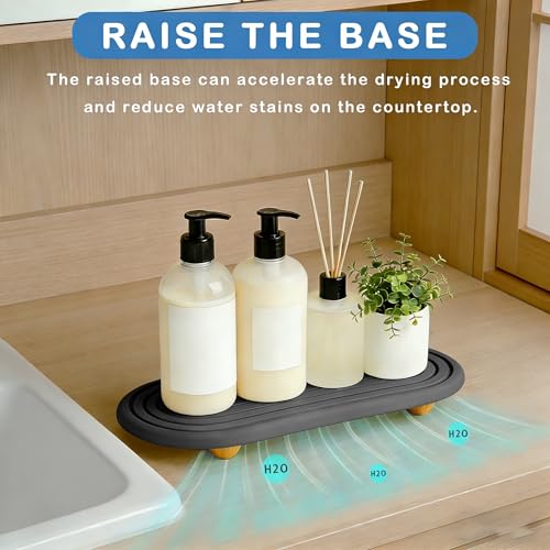 Instant Dry Sink Tray, Anti-Slip Stone Sink Caddy, Durable Kitchen Sink Organizer, Quick Dry Water Absorbing Stone Tray for Bathroom Counter, Stone Soap Tray -Dark Gray