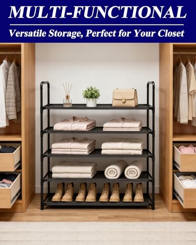 Large Capacity Shoe Rack, 5-Tier Shoe Organizer for Closet, Entryway, Hallway, Holds 20-25 Pairs, Sturdy & Durable Waterproof Fabric Shelf, Space-Saving,Black(35.8" Wide)