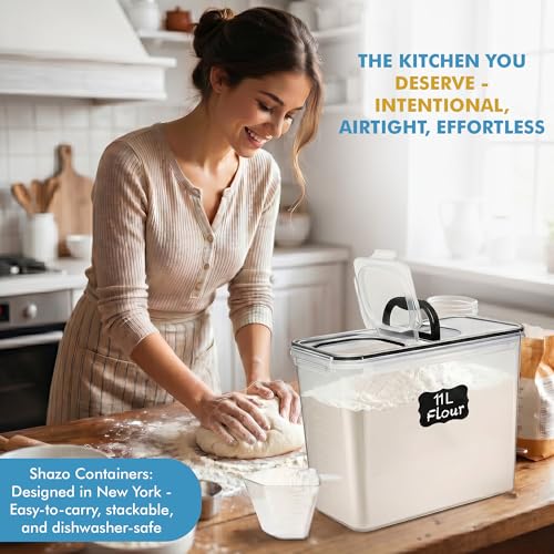 Shazo 2 PC (11L | 372 oz) Flour Sugar Storage Containers with Spout Lid & Easy Carry Handle - BPA Free Extra Large Airtight Food Storage Containers with Lids - Rice Canisters Sets for Kitchen & Pantry