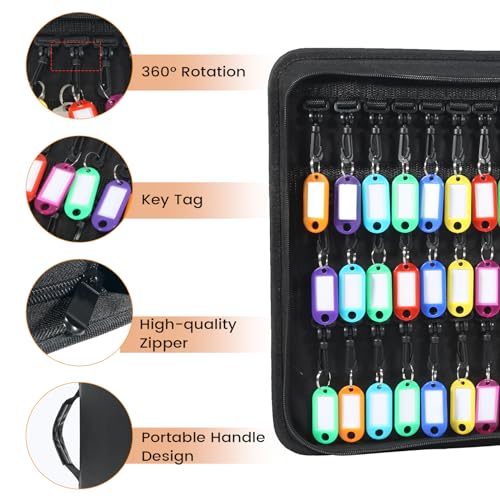 Zippered Key Case, Portable Key Organizer with Handle, Waterproof & Fireproof Key Binder with 54 Hooks and Tags, Key Box Organizer for Estate Sales, Hotel Executives, Landlord, Car Rental