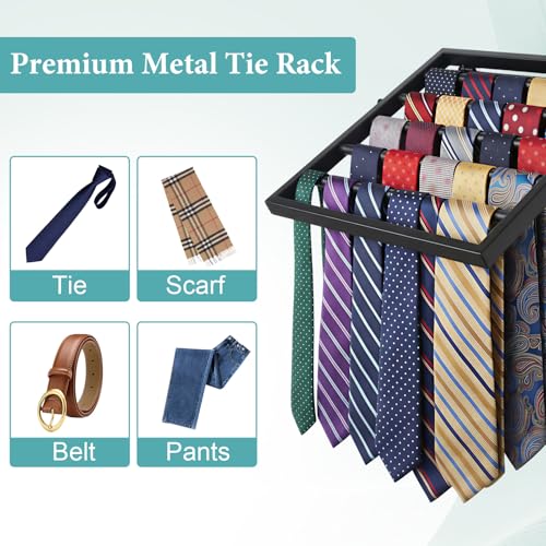 Wall Mounted Tie Rack Organizer, Metal Tie Rack Holds Up to 58 Ties, Adjustable Angle Tie Holder for Closet ,Tie Organizer Wall Mounted, Suitable for Ties, Scarves and Belts Organization (Black)